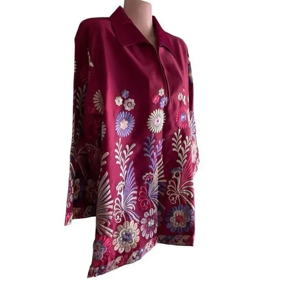 Vintage La Cita Tunic Blouse Shirt Women's Size Small Pink Embroidered Flowers - Picture 2 of 9